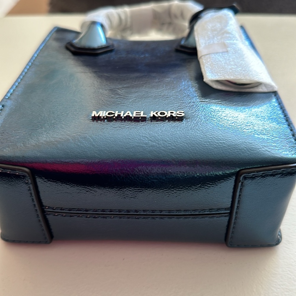 Michael Michael Kors XS Shopper Crossbody Bag Metallic Teal NWT 🔥 - Picture 3 of 11